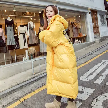 Bavlna Kabát Ženy 2020 Nové Zimné kórejský Kapucňou vrchné oblečenie Dlhej Časti Nad Kolená Wild Hrubé Dlhé rukávy Vetrovka G0246