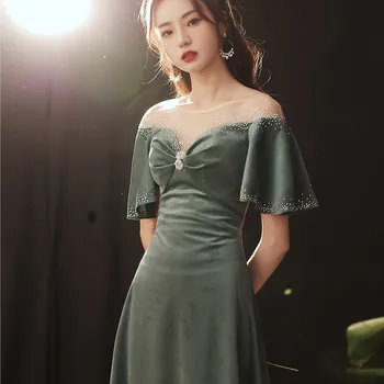 Hong Hu Formálne Večerné Šaty Pre Ženy 2022 Nové Čisté Farebné Letné Svadobné Zásnubný Večierok Tmavo Zelená