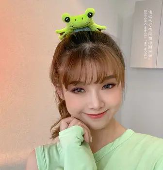 Žaba plyšové zelené vlasy kruhu karbonátok hlavu roztomilý zábavné kožený kryt žena kórejský headdress vlasy záväzné kožený pásik hlavový most
