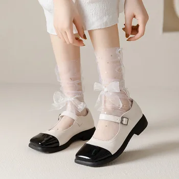 Transparentné Ultra-Tenké Tylu Ponožky Ženy Lolita Čipky Ponožky Žena Bowknot Hviezdy, Mesiac Ponožky Dievčatá V Lete Calcetine Médiá