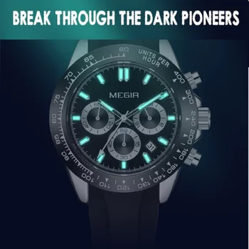 MEGIR Quartz Chronograf náramkové hodinky Pre Mužov Top Značky Luxusné Športové Nové Hodiny Silikónové Popruh Nepremokavé 24-Hodinové Vojenské Dátum