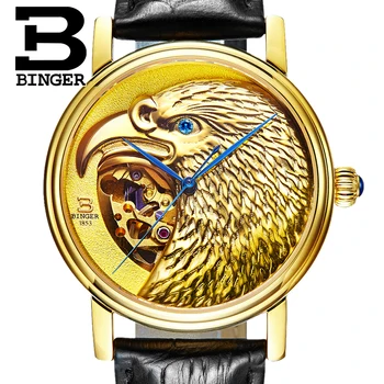 Švajčiarsko BINGER hodinky mužov Japonsko 8N24 Automatické Movemt hawk zafír, pravá koža popruh Mechanické náramkové hodinky B8888-3