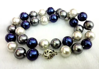 Žena šperky 12 mm blue gray zmiešané Kolo perličiek náhrdelník Prírodné South Sea Shell Perly AAA Náhrdelníky 45 cm / 18-palcové