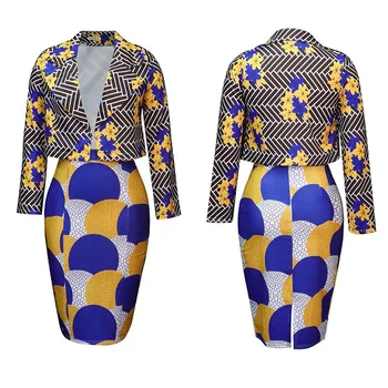 Ženy Jar Dlhý Rukáv Sako +Elegantné Sukne Jeseň Žena Bežné Uniformy Africký Štýl Dámy Vyhovuje Veľkosť S až 3XL