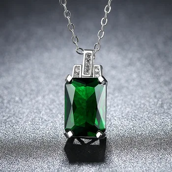 OL Štýl Cubic Zirconia Strieborná Farba Reťazca Náhrdelníky & Prívesky Módne Jedinečný Zelený Drahokam Crystal Svadobné Šperky Pre Ženy