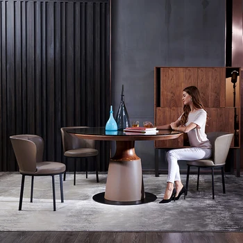 Minimalistický kožené jedálenské stoličky, otočná operadla, moderné, jednoduché, ľahké a luxusné šedá jedálenské stoličky, domov