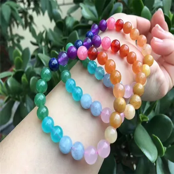 1pcs Prírodné Rainbow Agates Korálkový Náramok Farebné Crystal Strand Candy Náramky pre Ženy Móda Ako Darček