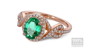 CaiMao 1.13 ct Prírodné Emerald 18KT/750 Rose Gold 0.50 ct Full Cut-Diamond Zásnubný Prsteň Drahokam Šperky