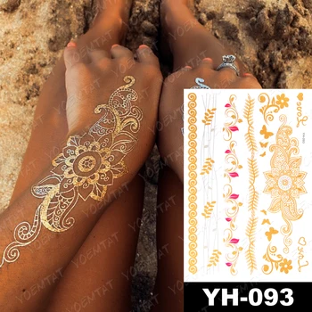 Nepremokavé Dočasné Tetovanie Nálepky Kvety Mandala Henna Zlato Strieborné Kovové Flash Tetovanie Boho Lotus Šperky Lesk Body Art