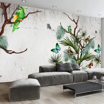 Vlastné 3D nástenná maľba v Európskom Štýle Retro Cementu Steny Banana Tree List Tapety Obývacia Izba TV Spálňa Pozadí Dekorácií na Stenu-Nálepky