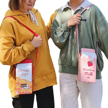 Cross-Body Taška Ženy Kožené Pack Cartoon Mlieko Box Nastaviteľné Ramenný Popruh Magnetickou Sponou Nepremokavé Pack