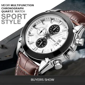 MEGIR 2020 pánske Hodinky Luxusné Lleather Quartz Chronograf Hodinky Mužov Zápästie Nepremokavé Športové náramkové hodinky Relogio Masculino