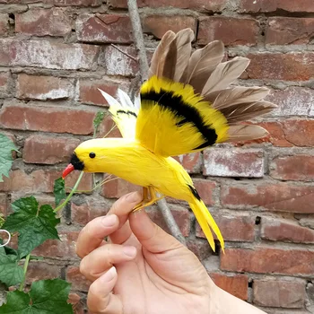 Kreatívne simulácia žlté krídla vták model pena&perie roztomilý vták o 12x15cm