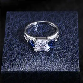 Módne dámske Kráľovská Modrá syntetické zirkón svadobný prsteň zásnubný rezanie veľkosť prsteňa 6-10