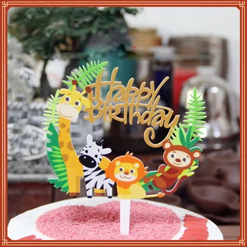 Jungle Party Tortu Vňaťou Deti Happy Birthday Zvierat Tortu Vlajka Chlapec, Narodeniny, Party Dekorácie Deti Lesa Strana Dodávky