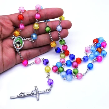 QIGO Náboženské Šperky, Starožitný Kríž Plastové Ruženec Náhrdelník Pre Ženy