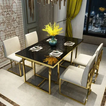 Najviac módne moderný dizajn jedálenský stôl nastaviť kolo mramoru špičkové kovové elegantné tabuľka s pohodlné stoličky pre najlepšie služby