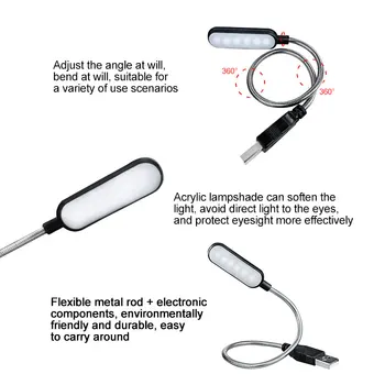 Prenosné USB LED mini čítania knihy na čítanie flexibilné stolná lampa 6 LED USB lampa na čítanie, môže byť použitý pre notebook