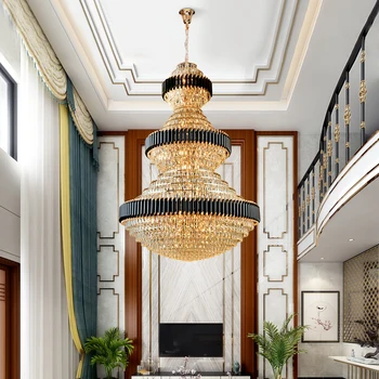 Najluxusnejších Crystal Schodisko Luster Osvetlenie Villa Lobby Hotel Veľké Dekorácie, Závesné Lampy Čierne Nerez Lesk