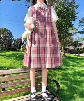 Japonský JK Jednotné Kockované Sukni Dlho Puzdre Tričko College Šaty víla šaty tea party lolita šaty sladké lolita bábika