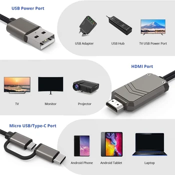Adaptér Kábel Pre Telefón K TV, Typ C/Micro-USB Kompatibilný s HDMI Adaptér 1080P Na Kompatibilný s HDMI Konvertor
