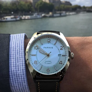 PARNIS pánske hodinky top značky luxusné automatické hodinky mechanické náramkové hodinky šaty relogio masculino mužov samostatne vietor analógový reloj