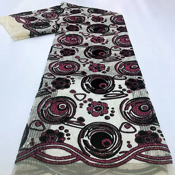 (5yards/pc) 2021 Nové Bling bling žiarivé Africké velvet čistý čipky mäkké francúzskej čipky textílie s flitrami na spoločenské šaty FJL040