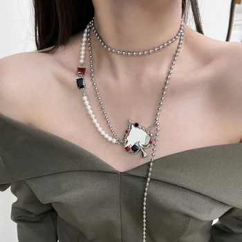 Originálny dizajn cool metal broskyňa srdce zrkadlo pearl pás reťazec multi sebe metóda doplnky, dekoratívne reťazca náhrdelník