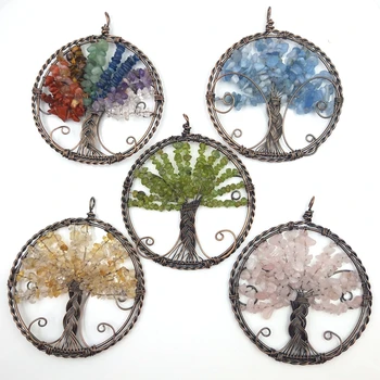 Prírodné Quartz Stromu Života, Kameň Prívesok Veľký Medený Drôt Zabalené zobrazili kľúčové tlačidlá Pre Liečenie Reiki Kyvadlo Šperky Crystal Náhrdelník
