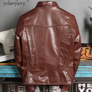 Vintage Originálne Kožené Bundy Muž Skutočné Cowhide Kabát Biker Bunda pre Mužov Style Plus Veľkosti 4xl Jar 2021 Veste Homme Pph4400