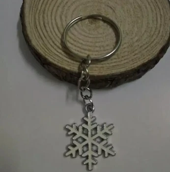 Vianočný darček Laky Snowflake Keychain-Módne šperky z Tibetského striebra kúzlo prívesok prívesok na krúžok DIY Fit Keychain D393