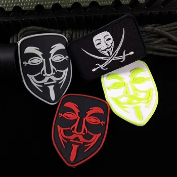 V Vendetta Výšivky Patch V Maska Svetelný PVC Škvrny Tím Uniformy Rameno Odznaky Háčik Slučky Gumy Nálepky na Oblečenie, Čiapky, Tašky