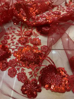 Kvalitné Červené Sequin s perličiek výšivky, Tkaniny francúzsky tylu čistý krajky/Svadobné šaty Dizajn pre Strán/ Večerné šaty