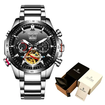 SENORS Muži Mechanické Hodinky Top Značky Módne Luxusné Obchodné Pánske Náramkové hodinky z Nerezovej Ocele, Automatické Self-Navíjanie Hodinky