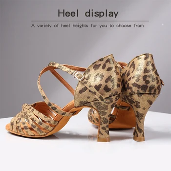 DKZSYIM Ženy Tancujúce Topánky latinské Tanečné Topánky Leopard Moderné Tango Školenia Tanečné Topánky Dámy Krytý Podpätky 4.5/7 CM
