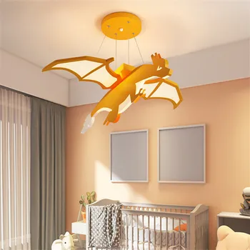 OUTELA Detí Dinosaura Prívesok Lampa LED Tvorivé Orange Cartoon Svetla Pre Deti Izba Mš Stmievateľné Diaľkové Ovládanie