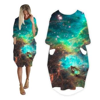 Vitinea Nové Módne 3D Tlač Dlho galaxy Pocket Voľné Bežné Šaty, Letné Šaty Traf Pre Ženy
