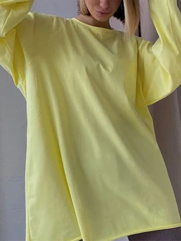 SEZÓNNY Základné Dlhý Rukáv Top Bežné Ženy Oblečenie Jeseň Roku 2022 Fashion Dievčatá Obyčajný Nadrozmerné T Shirt Pevné Voľné Tees ASTS85711