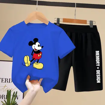 Letné Nosenie Detí, Baby, Dievča, Chlapec, Mickey Mouse Vzor Krásne Kreslené T-tričko+krátke Nohavice 2Pes Oblečenie Vyhovovali Deti Športové Oblečenie