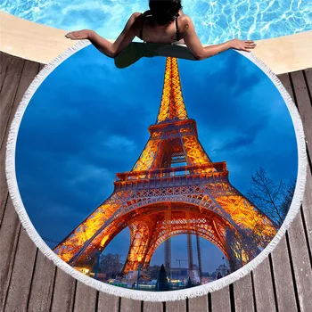 Doprava zadarmo Prázdninový Darček k Narodeninám Scenérie Parížskej Eiffelovej Veže Vzor Veľký kruhový Bazén Plávať Pláž Uterák