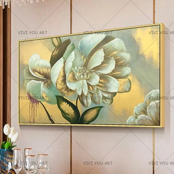 Maliarske Plátno Modulárny Domova Wall Art Zlatožlté Kvety, Obrazy Zlatá Orchidea Obrázok Moderné Ručné Olejomaľba